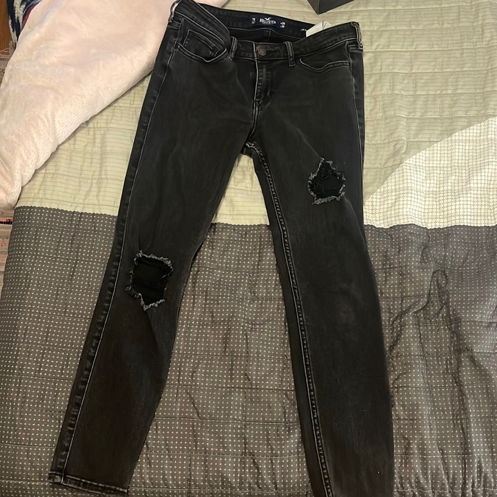 Low rise super skinny crop black jeans